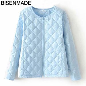 Bisenmade outono inverno mulheres casacos moda sólida parka curta magro zíper leve tamanho feminino revestimento feminino 210204