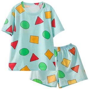 Pijama Sin Chan Kvinnors Pyjamas Kvinna Sommar Bomull Pyjamas Sats för Unga Kvinnor Sleepwear Suit Par Pajamas Hemkläder 210622