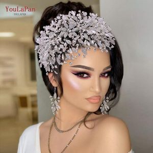 Headpieces Youlapan HP377 Moda Liga de Liga Rhinestone Noiva Headpiece com Brinco Set Grânulos Cristal Casamento Cabelo Tiara Acessórios Noiva