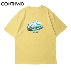 T-Shirts Creative Snow Mountain Print Tees Harajuku Hip Hop Casual Streetwear Tshirts Fashion Short Sleeve Cotton Tops 210602