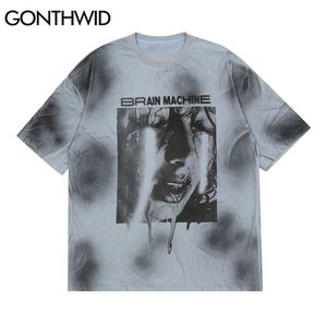 Tişörtleri Hip Hop Ağlama Kız Kravat Boya T-Shirt Streetwear Moda Rahat Pamuk Harajuku Yaz Erkekler Kısa Kollu Tees Tops 210602