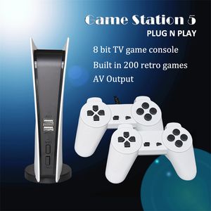 Game Station 5 USB-videospelkonsolen innehåller 200 klassiska spel 8 bitars GS5 TV Consola Retro Handheld Player AV-utgång med två kabeldragare