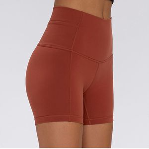 L-163 Calças de cintura alta para ioga femininas nuas bolsos femininos apertadas nos quadris corrida fitness leggings levantamento de bumbum