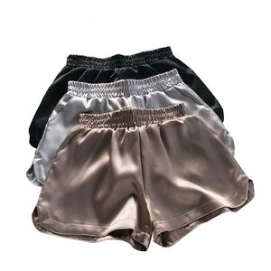 Summer Casual Women Bottoms Satin Shorts Faux Silk Shiny Glitter Wide Leg Short Trouser Mid Waisted 914-A079 210621
