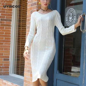 Biały Czarny Zimowy Dzianiny Sweter Kabel Dress Kobiety Jesień Z Długim Rękawem Knit Bodycon Panie Ołówek Midi Dress 210712