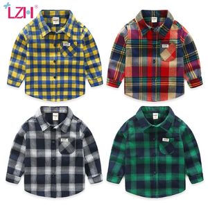 LZH Abbigliamento per bambini Autunno Nuovi ragazzi Camicia a maniche lunghe Camicia a quadri con noodtà per bambini Camicia in cotone moda per ragazzi 1-6 anni 210306