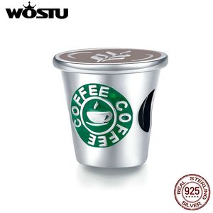 WOSTU 925 Sterling Coffee Cup Charms Herbata Time Koraliki Fit Dla Kobiet Bransoletka Bransoletka Silver 925 Jewelry CQC1545