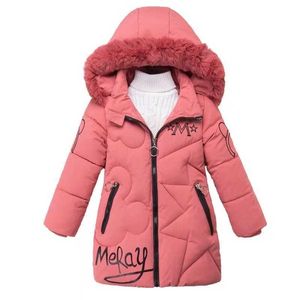 겨울 아이들 소녀 자켓 코튼 두꺼운 후드 자켓 한국어 어린이 겉옷 소녀 코트 중간 길이 두건 파커 5 6 8 10 12 Y H0909