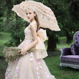 Brautjungfern Regenschirme großhandel-Regenschirme Hochzeitsfeier heiraten Regenschirm Brautjungfer Braut COS Spitze Prinzessin Rosa System