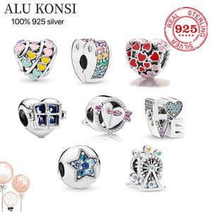 100% Real 925 Sterling Silver Beads for Women Love Shape Fit Pandora Bransoletka DIY Wysokiej Jakości Biżuteria