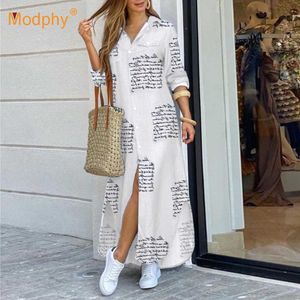 Modny Przycisk Style Styl Sukienka Kobiety Panie Casual Long Street Duży Rozmiar Luźny Strona główna Drukuj Kobieta 210527