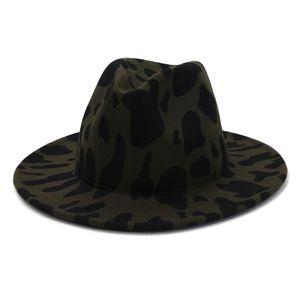 Winter Autumn British Style Wool Top Jazz Hat Wide Brim cow pattern Cap Fashion Fedora hats for women wedding hat