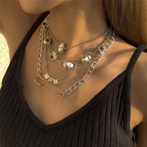 Anhänger Halsketten Dark Gothic Multilayer Schädel Würfel Papier Clip Halskette Punk Hip Hop Chunky Choker Für Frauen Hochzeit Party Geschenke