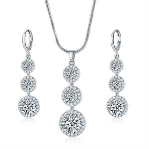 Jewelry Sets Crystal Womens Necklaces Gold silver plated Zircon Necklace Earring long drop full diamond two piece set for lady Diamond fashion