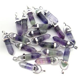 Pedra natural Fluorite Cristal de quartzo Turquesa Lapis Tiger Olho Chakra Pingente para Jóias DIY Fazendo colar Acessórios24Pcs