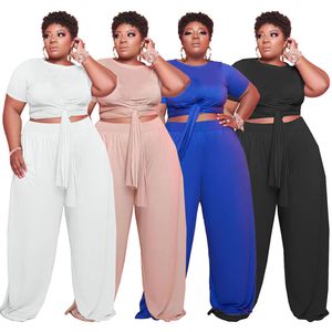 Novos fatos de treino femininos plus size roupas de verão 3xl 4xl 5xl bandage sweatsuits manga curta camiseta + calças de perna larga duas peças conjunto casual preto roupas jogging ternos 5630