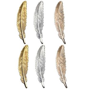 Bokmärke 6st handgjorda retro guld silver pläterade sidmarkörer Studenter Stationery Metal Feather Book Dart