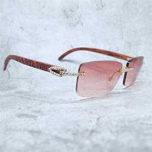 Diamond Sunglasses Mens Designer Luxury French Shades Eyewear For Women Vintage Wholesale Wood Iced Out Rhinestone Entes De Sol