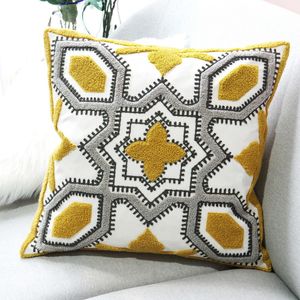 Yellow Grey Geometric Embroidery Cushion Cover Abstract Pillow Cover 45x45cm Living Room Sofa Home Decoration Pillowcse 210315