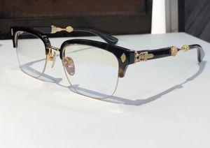 Óculos de titânio Evagilista óculos de óculos quadro de óculos para homens havana ouro meio moldura lente transparente lente masculino de moda de molduras de molduras com caixa com caixa