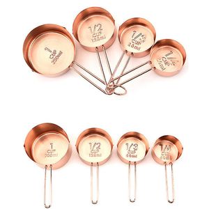 4PCS Rostfritt stål Mätkopp Rose Gold Portable Hangbara Köksredskap Sked Set med skala för bakning 210615