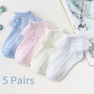 5 Pairs Girls lace socks Breathable Cotton Ruffle Princess Mesh baby for Kids Children Ankle Toddler Short Sock Dropship 211021