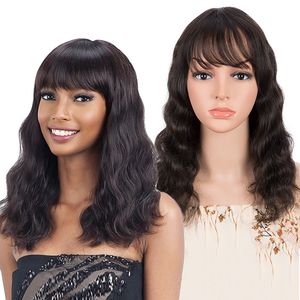 16 Inches Human Hair Bob Wigs With Bangs Body Wave150% Density Capless Wig Perruques De Cheveux Humains RQYA2006