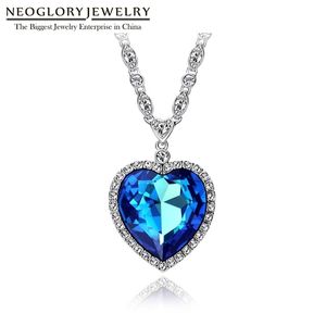 Neoglory Blue Heart of the Ocean Necklace El amor titánico para regalos de San Valentín adornados con cristales de Swarovski