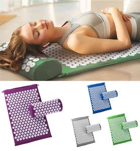 66*42cm Massage Cushion Yoga Acupressure Mat Pillow Set Neck Back Foot Muscle Relaxation Sponge Cotton PVC Stress Pain Relief Home Gym Sport Fitness Points Spiky Pad