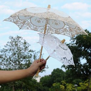 Paraplyer solparaply bomull broderi brud vit elfenben cm storlek spets parasoll bröllop