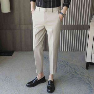 Wiosna Casual Business Sukienka Spodnie Mężczyźni Slim Kostka Długość Biuro Społeczne Spodnie Solidne Kolor Wedding Streetwear Spodnie 210527