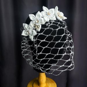 Wholesale bridal face for sale - Group buy Hair Clips Barrettes Floral Bridal Headband Veil Pearls Birdcage White Face Net Mask Jewelry Accessories Veils Charming Wedding Fascinator