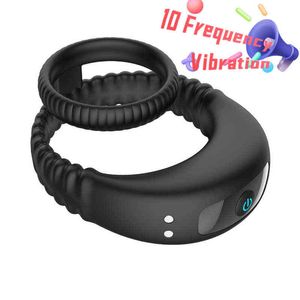 NXYCockrings Anello vibrante per pene Doppio Cockring Anelli per pene in silicone Ritardare l'eiaculazione Stimolatore Vibratore Giocattoli del sesso per gli uomini Chasi9295494