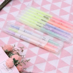 Highlighters 3 Pcs/6 Pcs Color Double-headed Fluorescent Note Pen Student With Mark Key Oblique Head Round Crayon Watercolor
