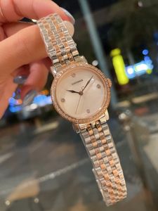 High Quality Geometric Quartz Watches Women Stainless Steel Glass Wristwatch Female Rose Silver Round Diamond Clock 30mm