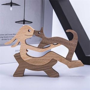 Relaks Human and Cat Rzeźba Handmade Desktop Ornament Craft Figurka Home Office Dekoracje Pamiątki Naturalne Eco Friendly 211108