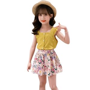 Одежда для девочек Жилет + цветочные юбки Одежда для Est Teenage летний ребенок 6 8 10 12 14 210527