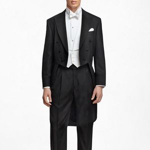 Black Wedding Groomsmen Uomo Frac per lo sposo Prom Wear Doppio petto 3 pezzi Abiti da uomo formali Set (giacca + pantaloni gilet) 1