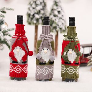 Weihnachtsdekorationen, kreative Schleife, gestrickt, Flaschenhülle, gesichtsloser alter Mann, Puppe, Rotweinflaschenabdeckung, Tischdekoration w-00842