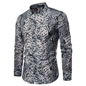 Outono snakeskin padrão manga longa homens camisa de vestido de boa qualidade smoking fit christmas