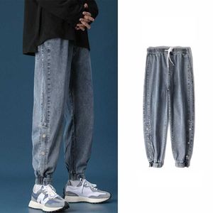 Moda Men's Cargo Calças Hip Hop Streetwear Denim Jogger Calças Homens Casual Elastic Cintura Homens Baggy Harem Jean Calças Y0927