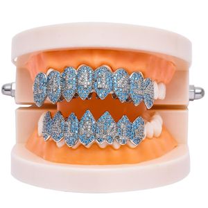 Hip Hop 1414 Iced Out Fangs Grillz Top Bottom Grills Bocca dentale Punk Denti Caps Cosplay Party Rapper Gioielli