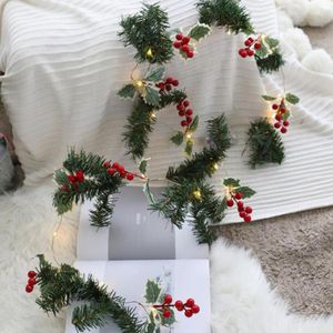 Christmas Decorations Holly Wreath Artificial Berry Flower DIY Led Copper Wire Garland Tree Hanging Ornament For Home Party