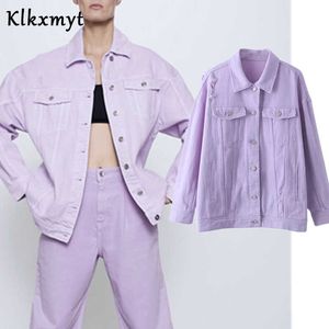 KLKXMYT INS BLOGGER HIGH Street Lavender 대형 찢어진 데님 자켓 여성 카사코 Feminino Jaqueta Feminina Bomber Coat 210527