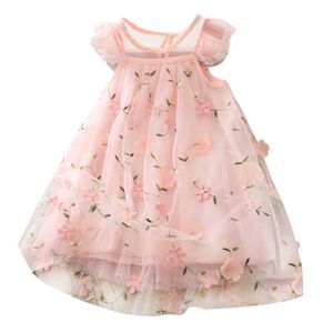 Yaz Casual Elbise Bebek Kız Çiçek Desen Kolsuz Dantel Tasarım Çocuklar Prenses Elbiseler Q0716