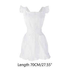 Aprons W0YF Ruffles Outline Retro White Apron With Pockets Adjustable Victorian Maid Bib296t