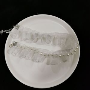 Ruffled Pearl Women's Choker Fabric Clavicle Chain Halsband krage halsband