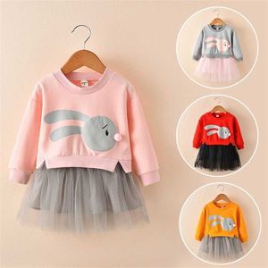 Spring Autumn Girls Dress Children Kids Long Sleeve Clothes Lovely Cartoon Sweatshirt Dress Q0716