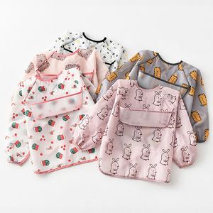 Free DHL INS 40 Styles Baby Toddler Cartoon Waterproof Long Sleeve Bibs Front Pockets Kids Feeding Apron Eating Clothes Burp Cloths