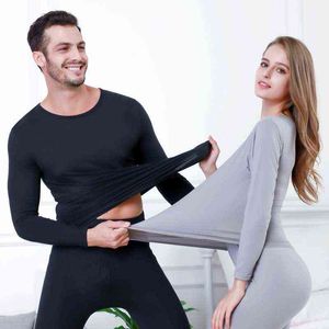 2Pcs/set Women and Men Underwear Set Winter Warm Thin Bottoming Long Tops and Pants Plus Size Couple Underwear 211111